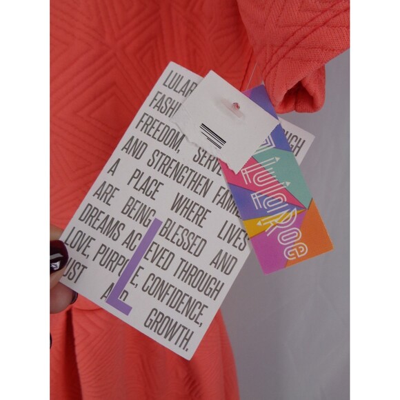LuLaRoe Amelia Coral Dress Size Large Textured Geometric Triangle Diamond New - Picture 10 of 11